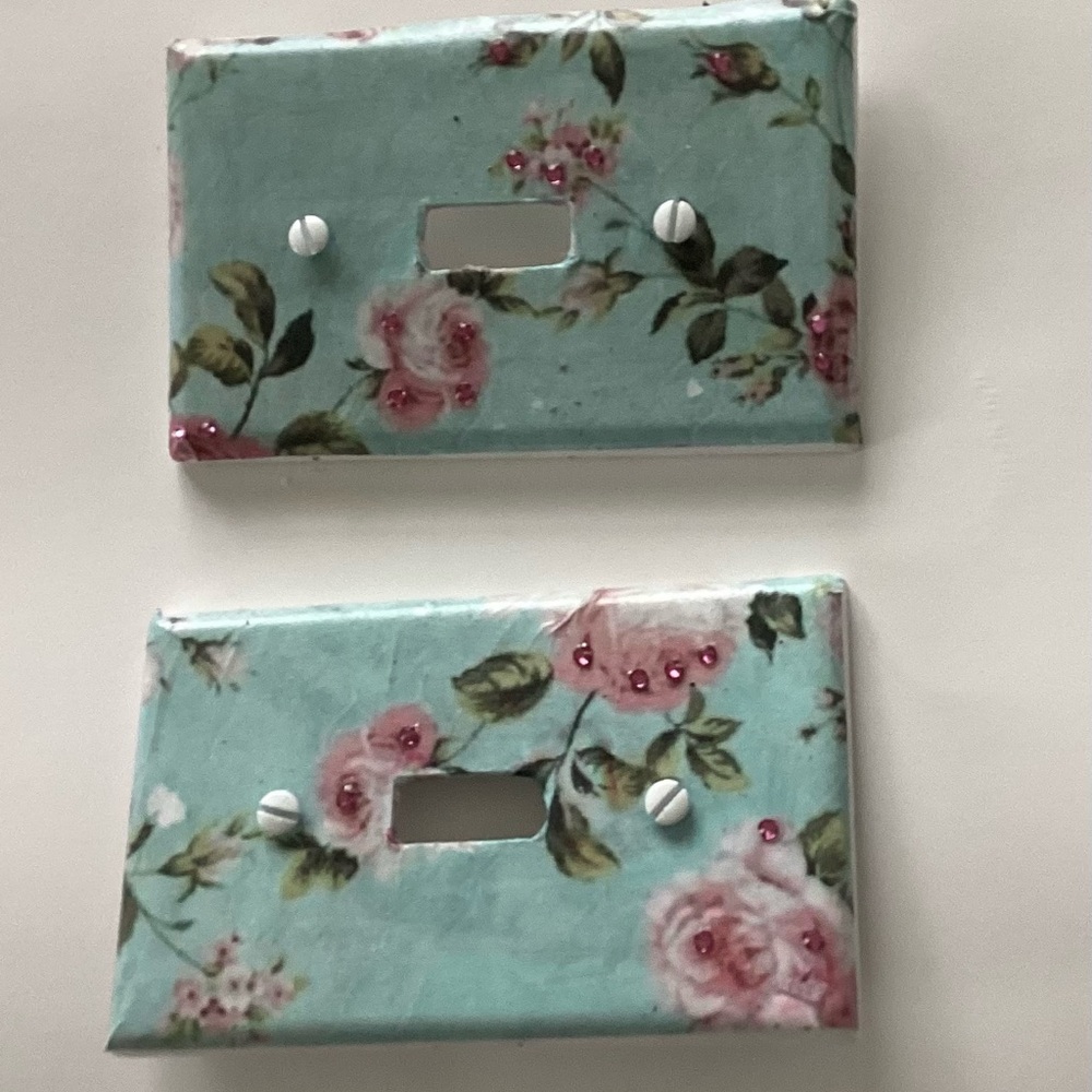 Hand Crafted Floral Light Switch Covers - Blue and Pink